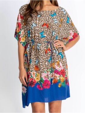 NWT Johnny Was Belted Floral & Cheetah-Print Coverup